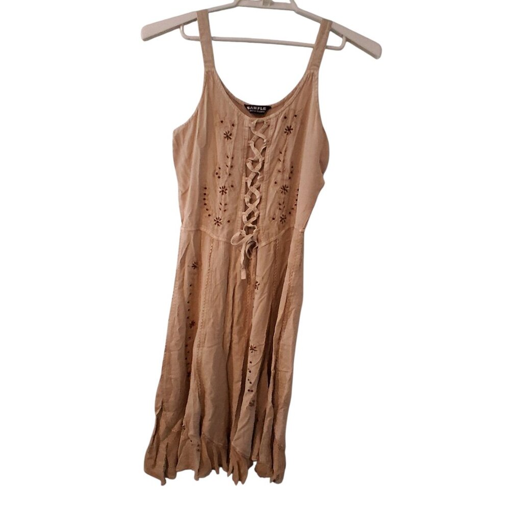 Sacred Threads nwt dress Sample womens M ? tan lace up boho bohemian
